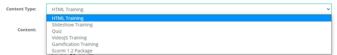 Content Type Drop Down