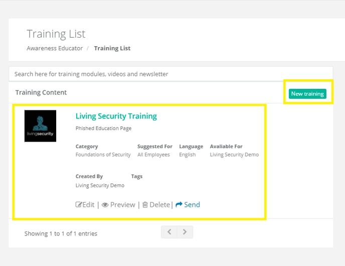 New Training List