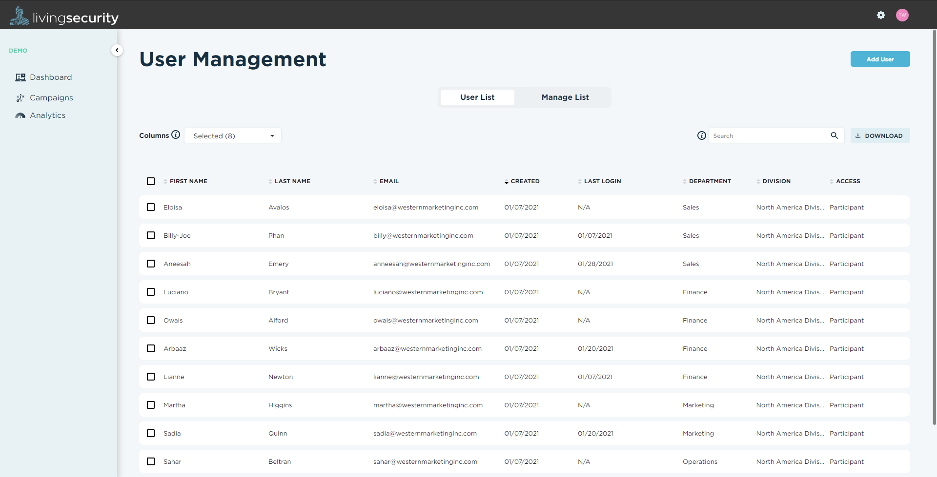 User Management screenshot