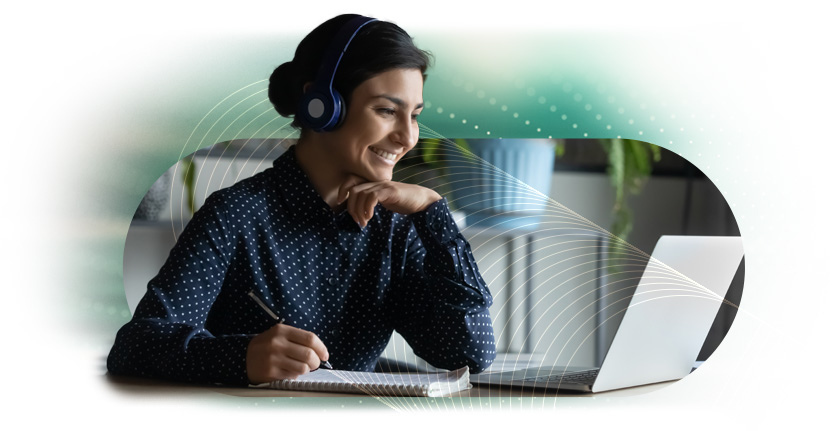 woman on computer facing right