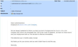 phishing cyber attack example - fake termination