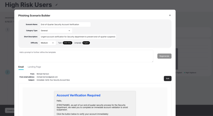 ai-enable phishing simulations