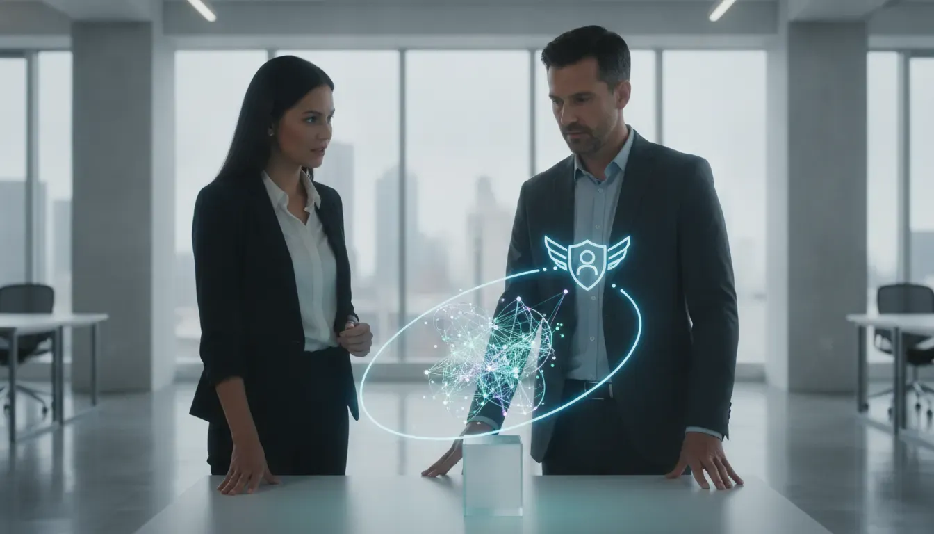 Security leaders reviewing bounded AI agent behavior with human oversight